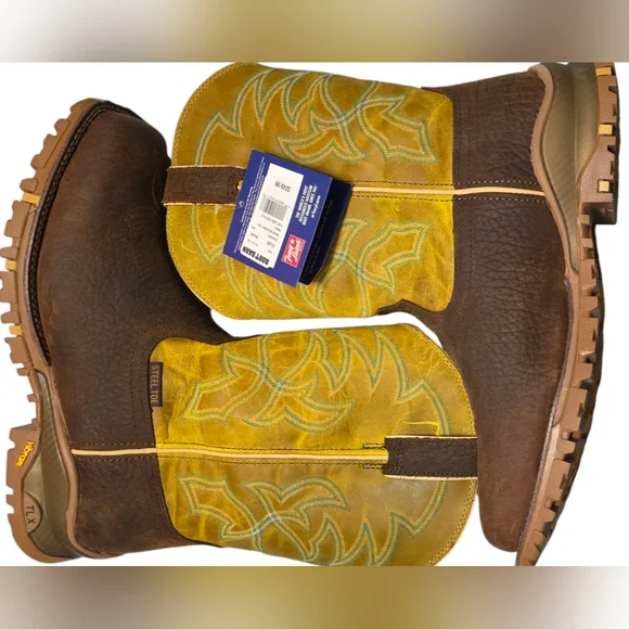 MEN\'S Tony Lama Yellow and Brown Western Work Boots Size 12 D Tony Lama Men main image 2